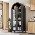 Arched Kitchen Pantry Cabinet - Farmhouse 5 Tier Display Shelf with Adjustable Shelf and 2 Large Glass Doors, Versatile Storage Cupboard for Kitchen