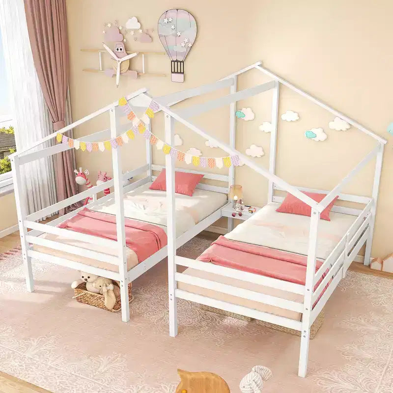 Lits superposés jumeaux pour enfants avec table intégrée et ports USB, et barrières de sécurité