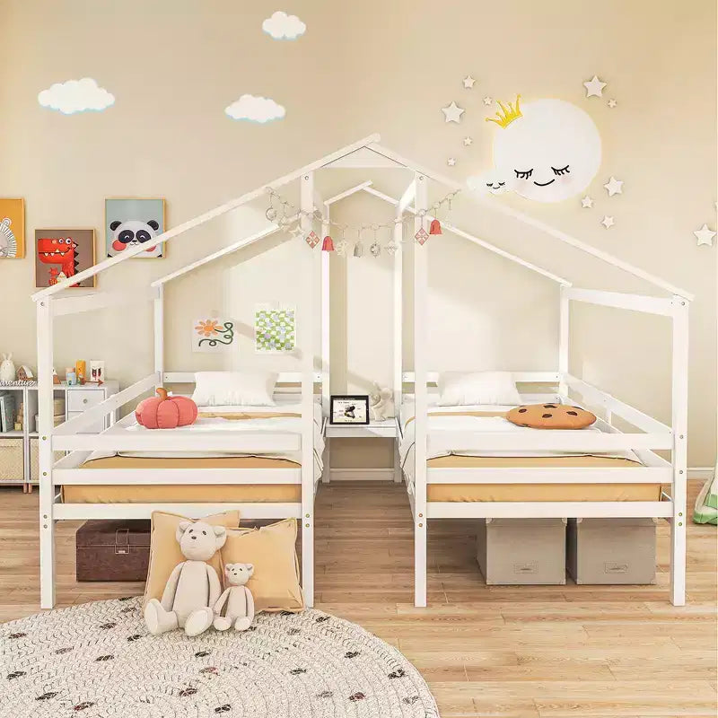 Lits superposés jumeaux pour enfants avec table intégrée et ports USB, et barrières de sécurité