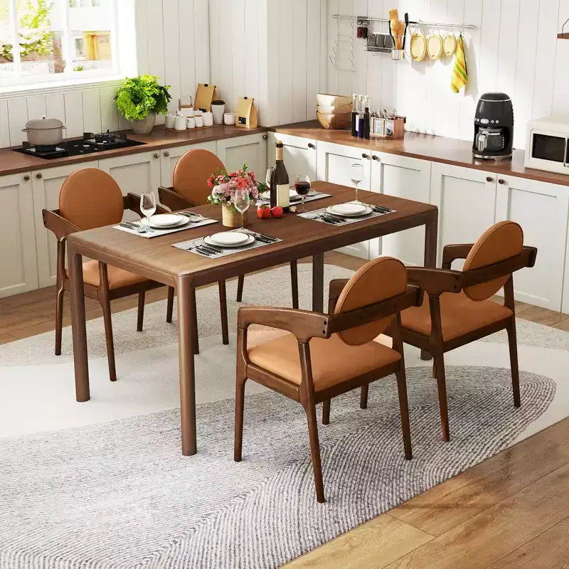 Chaise de salle à manger en bois (lot de 2) avec accoudoirs, dossier et assise rembourrés, structure en bois d'hévéa