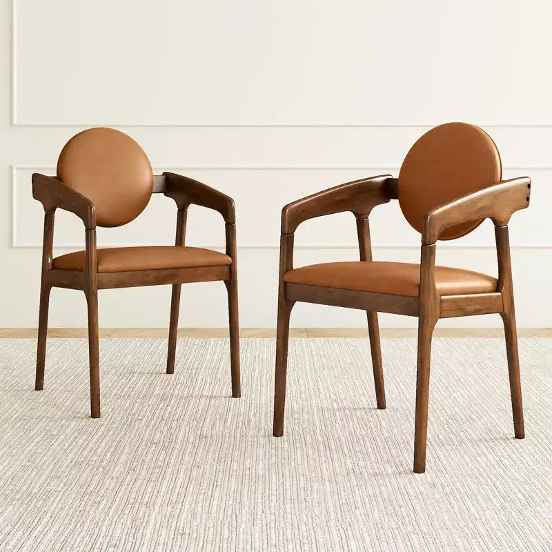 Chaise de salle à manger en bois (lot de 2) avec accoudoirs, dossier et assise rembourrés, structure en bois d'hévéa