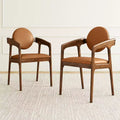Chaise de salle à manger en bois (lot de 2) avec accoudoirs, dossier et assise rembourrés, structure en bois d'hévéa
