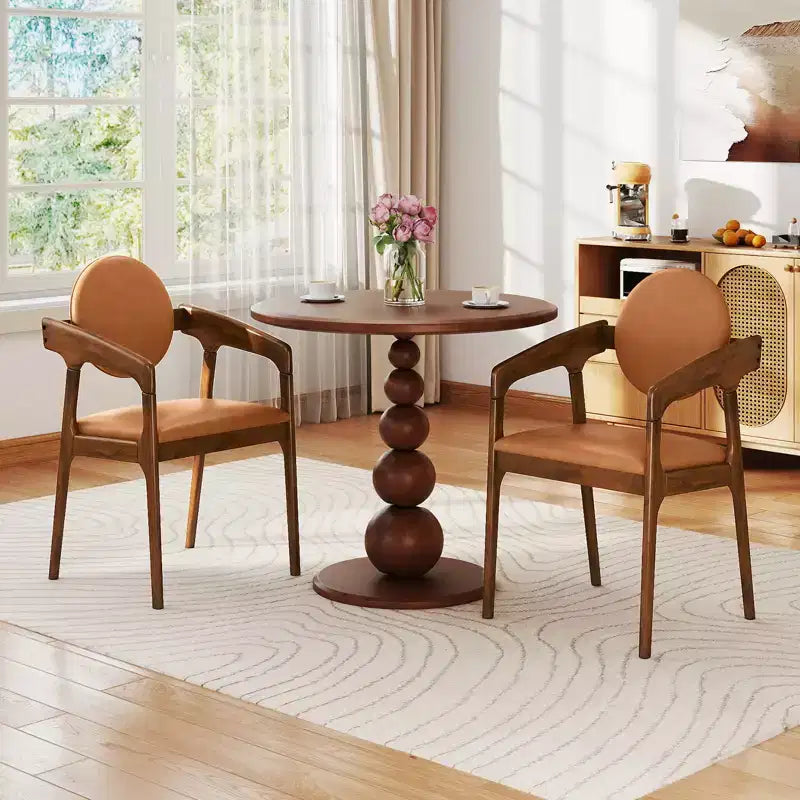 Chaise de salle à manger en bois (lot de 2) avec accoudoirs, dossier et assise rembourrés, structure en bois d'hévéa