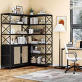 6-Tier L-Shaped Corner Bookshelf, Farmhouse Bookcase with Storage Cabinet and Shelves, Industrial Wooden Display Rack for Kitchen Living Room
