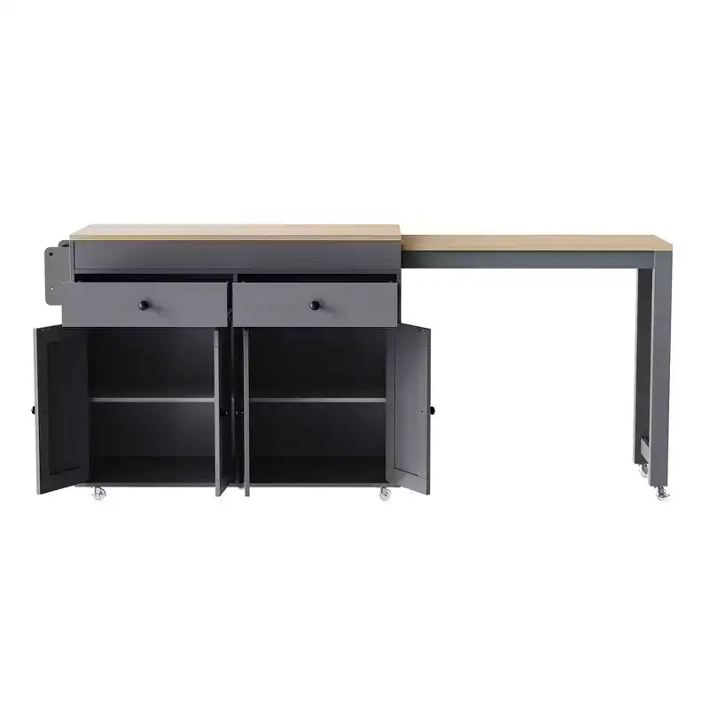 Îlot de cuisine avec table à manger extensible, îlot de cuisine roulant sur roulettes avec 2 tiroirs, chariot de rangement de cuisine avec armoire à 4 portes