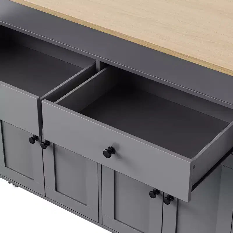 Îlot de cuisine avec table à manger extensible, îlot de cuisine roulant sur roulettes avec 2 tiroirs, chariot de rangement de cuisine avec armoire à 4 portes