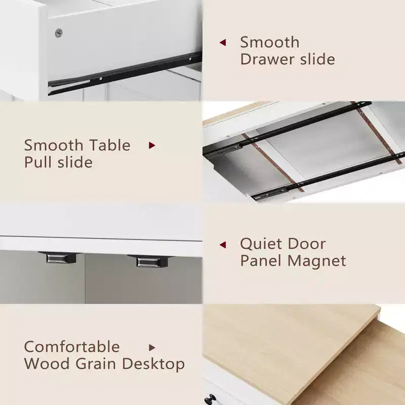 Îlot de cuisine avec table à manger extensible, îlot de cuisine roulant sur roulettes avec 2 tiroirs, chariot de rangement de cuisine avec armoire à 4 portes