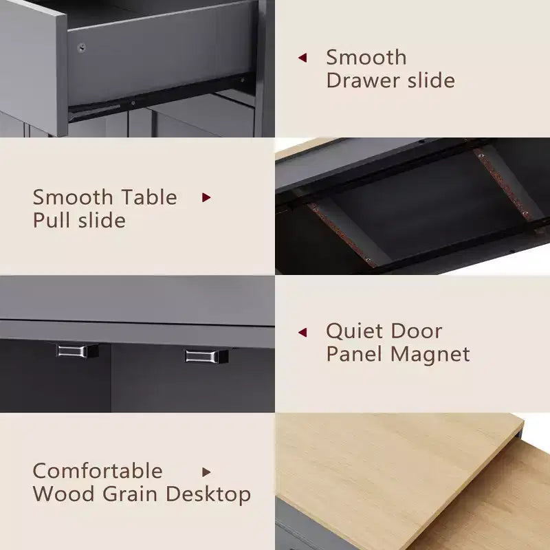 Îlot de cuisine avec table à manger extensible, îlot de cuisine roulant sur roulettes avec 2 tiroirs, chariot de rangement de cuisine avec armoire à 4 portes