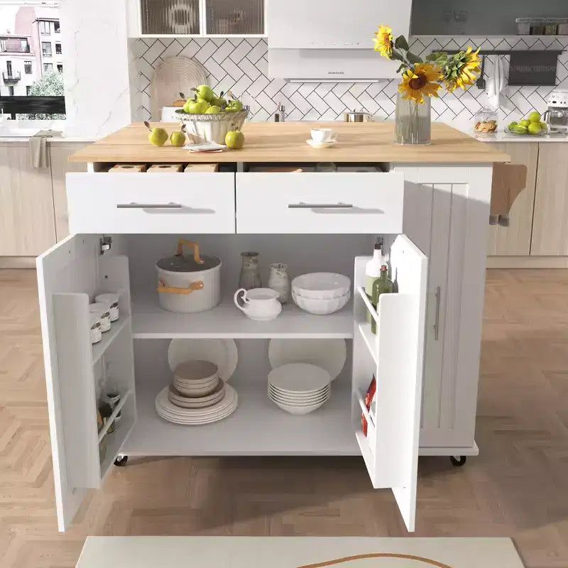 Îlot de cuisine avec abattant, Desserte de rangement de cuisine avec organisateur de meuble coulissant et étagère de rangement, Desserte de cuisine roulante sur roulettes avec tiroirs