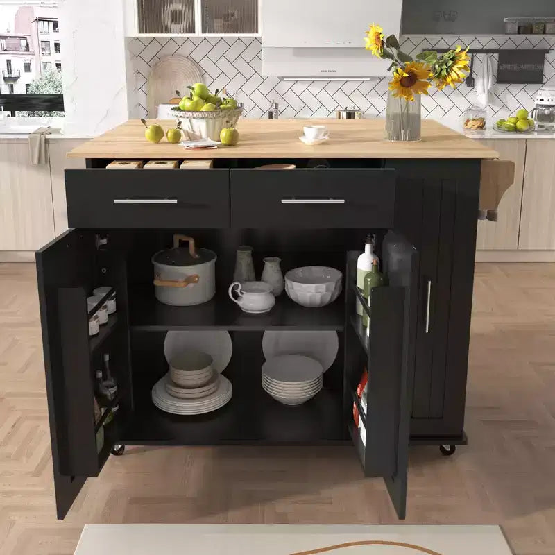 Îlot de cuisine avec abattant, Desserte de rangement de cuisine avec organisateur de meuble coulissant et étagère de rangement, Desserte de cuisine roulante sur roulettes avec tiroirs