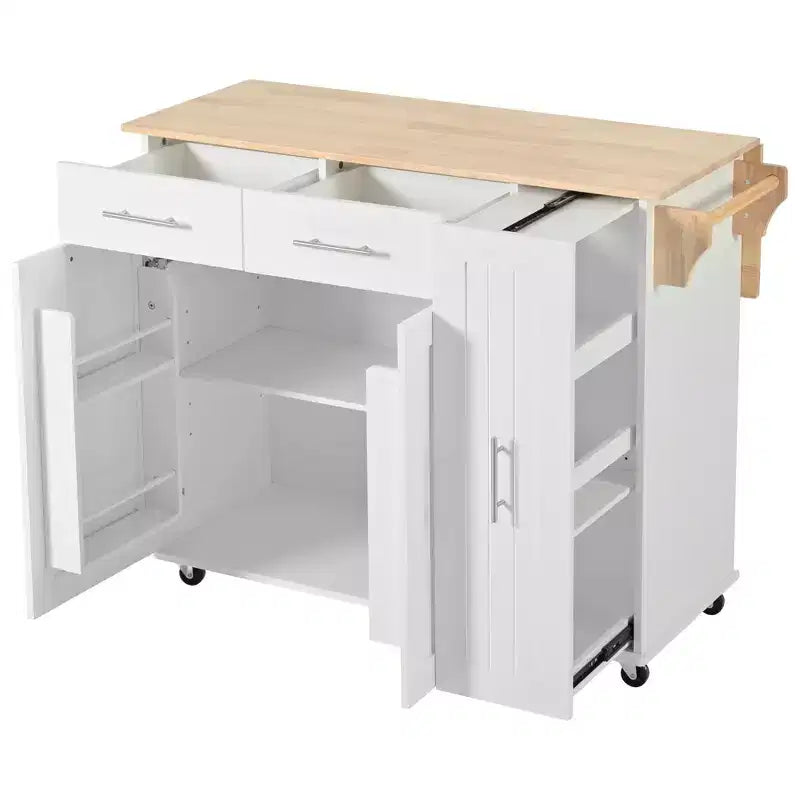 Îlot de cuisine avec abattant, Desserte de rangement de cuisine avec organisateur de meuble coulissant et étagère de rangement, Desserte de cuisine roulante sur roulettes avec tiroirs