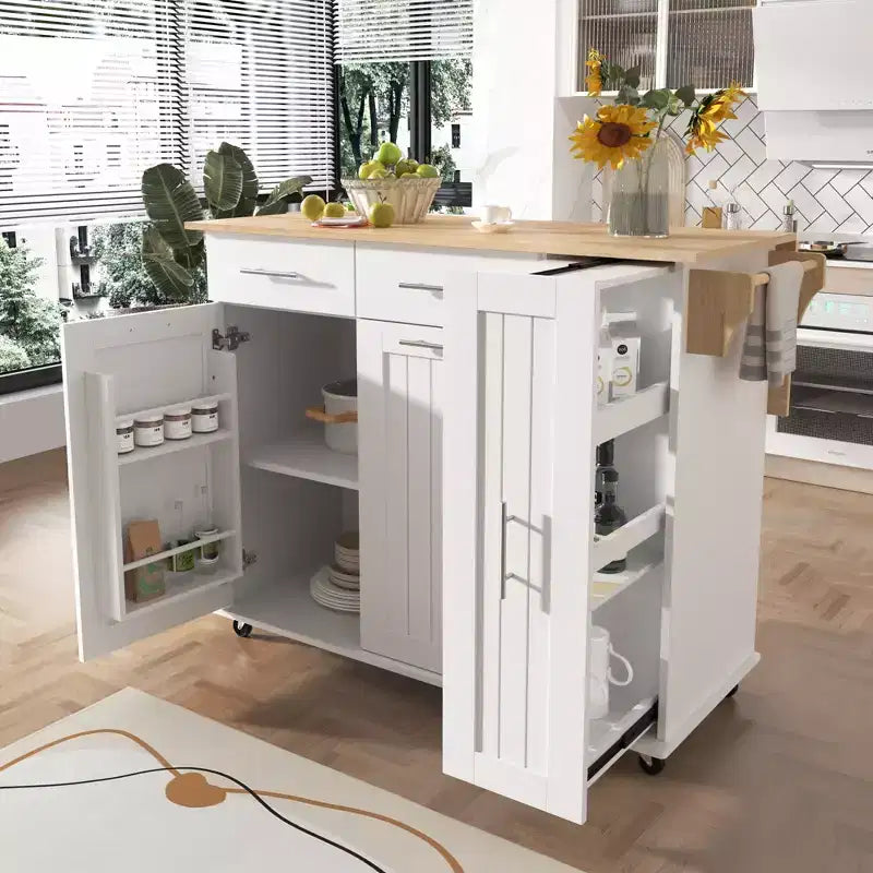 Îlot de cuisine avec abattant, Desserte de rangement de cuisine avec organisateur de meuble coulissant et étagère de rangement, Desserte de cuisine roulante sur roulettes avec tiroirs