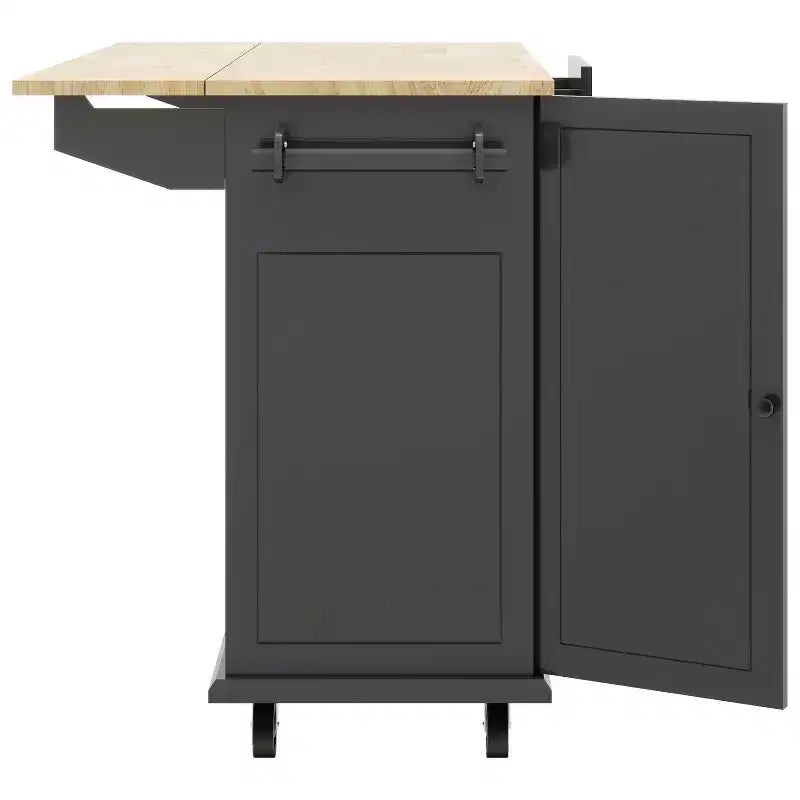 Îlot de cuisine avec abattant et roulettes, chariot de cuisine roulant avec étagère de rangement interne et organisateur d'armoire coulissant à 3 niveaux