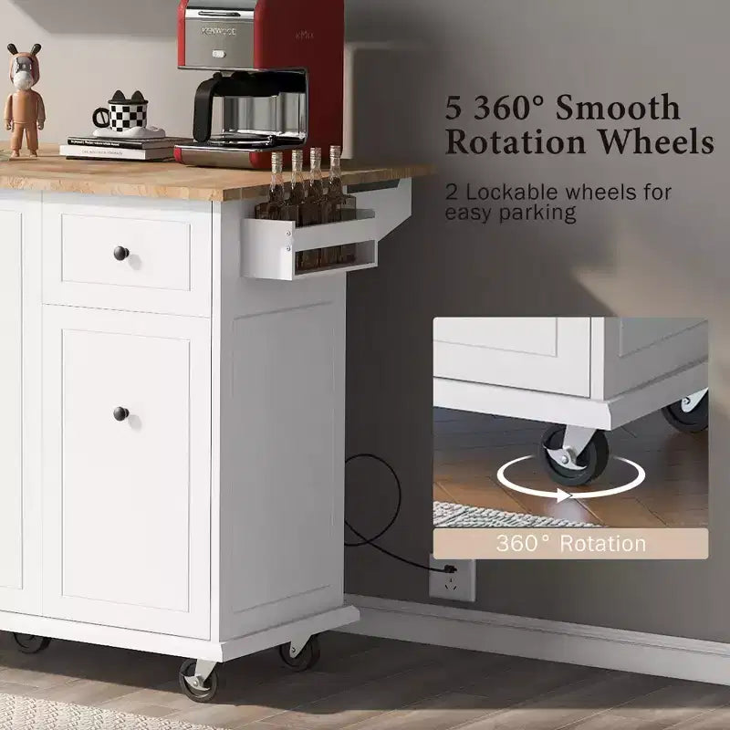 Îlot de cuisine avec abattant et roulettes, chariot de cuisine roulant avec étagère de rangement interne et organisateur d'armoire coulissant à 3 niveaux