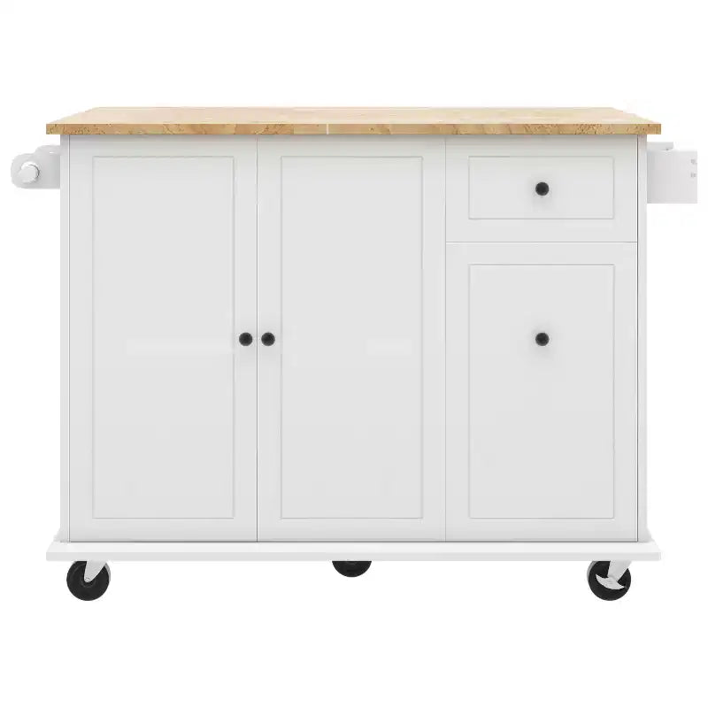 Îlot de cuisine avec abattant et roulettes, chariot de cuisine roulant avec étagère de rangement interne et organisateur d'armoire coulissant à 3 niveaux