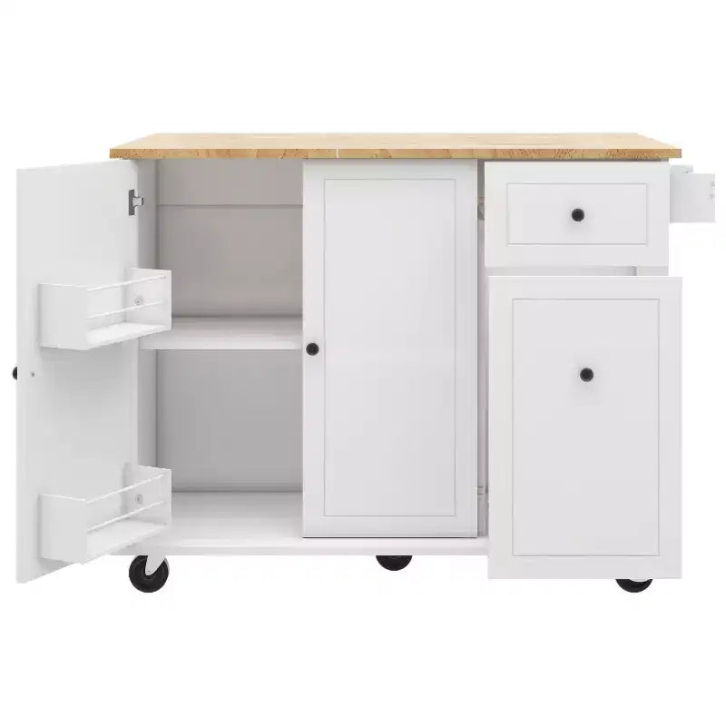 Îlot de cuisine avec abattant et roulettes, chariot de cuisine roulant avec étagère de rangement interne et organisateur d'armoire coulissant à 3 niveaux