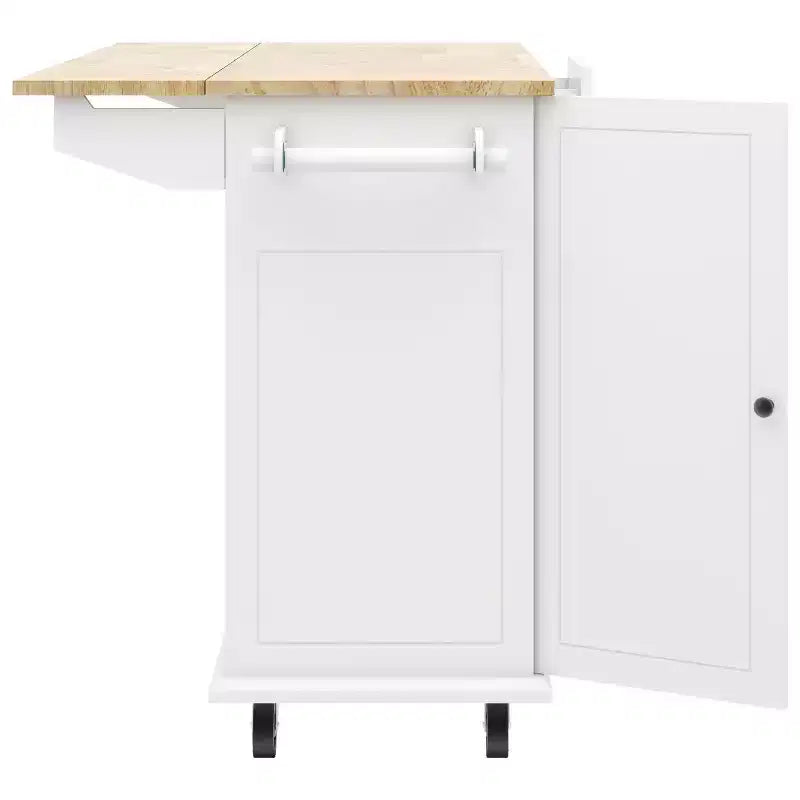 Îlot de cuisine avec abattant et roulettes, chariot de cuisine roulant avec étagère de rangement interne et organisateur d'armoire coulissant à 3 niveaux