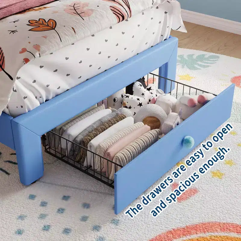 Cadre de lit double avec lumières LED, lit plateforme rembourré avec tiroir de rangement, tête de lit capitonnée en cristal pour enfants, adolescents, lattes anti-bruit