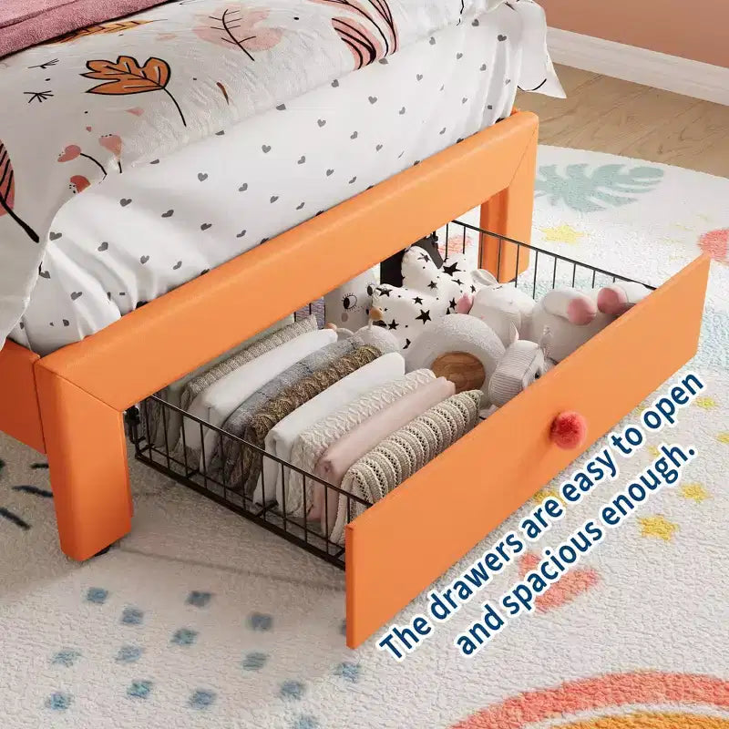 Cadre de lit double avec lumières LED, lit plateforme rembourré avec tiroir de rangement, tête de lit capitonnée en cristal pour enfants, adolescents, lattes anti-bruit