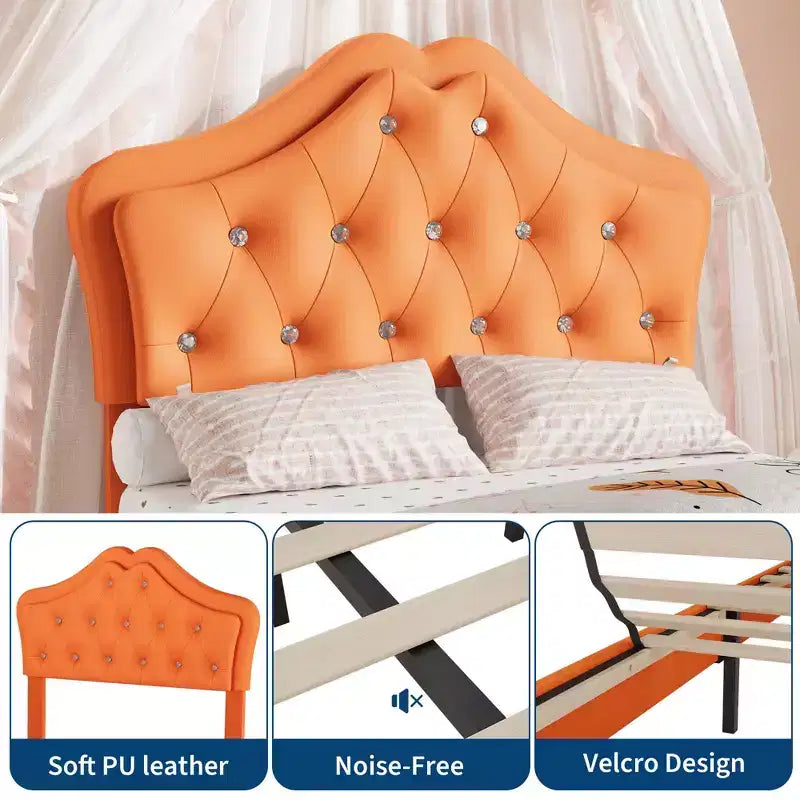 Cadre de lit double avec lumières LED, lit plateforme rembourré avec tiroir de rangement, tête de lit capitonnée en cristal pour enfants, adolescents, lattes anti-bruit