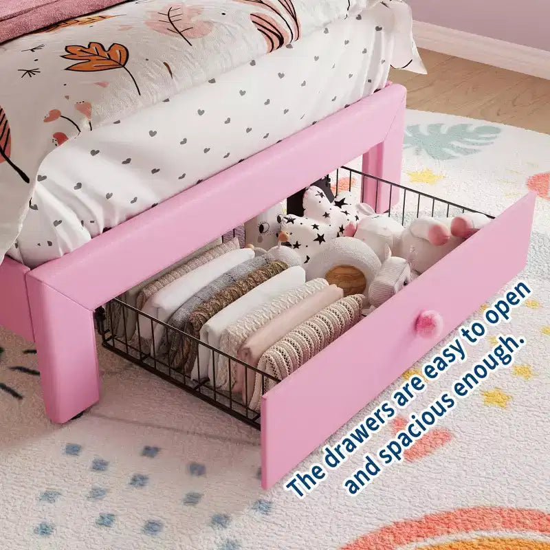 Cadre de lit double avec lumières LED, lit plateforme rembourré avec tiroir de rangement, tête de lit capitonnée en cristal pour enfants, adolescents, lattes anti-bruit