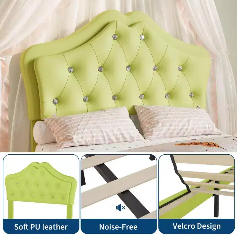 Cadre de lit double avec lumières LED, lit plateforme rembourré avec tiroir de rangement, tête de lit capitonnée en cristal pour enfants, adolescents, lattes anti-bruit