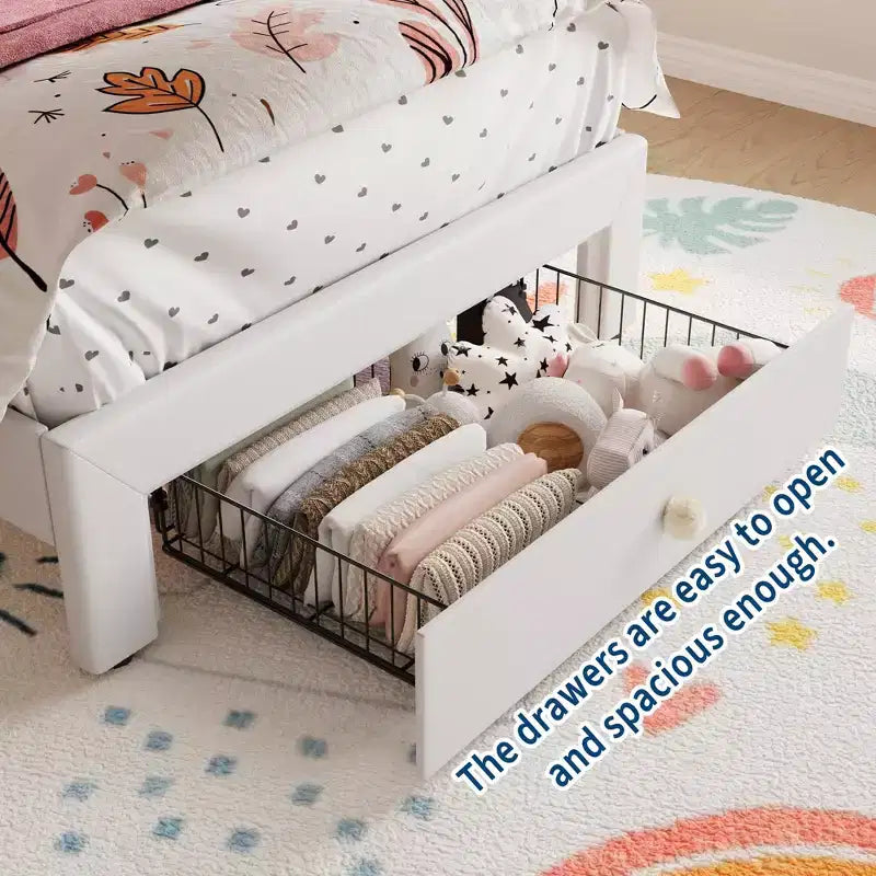 Cadre de lit double avec lumières LED, lit plateforme rembourré avec tiroir de rangement, tête de lit capitonnée en cristal pour enfants, adolescents, lattes anti-bruit