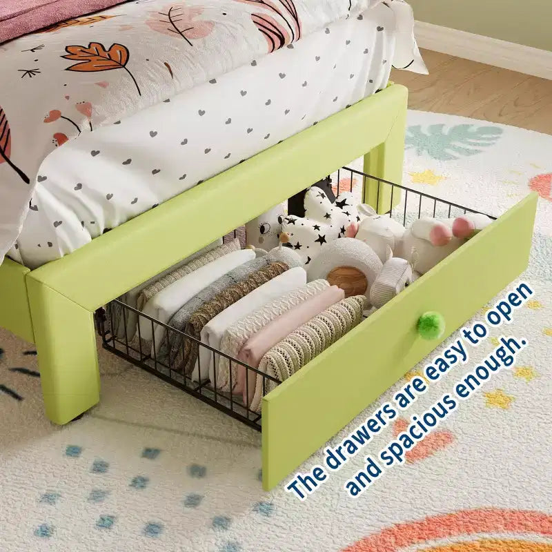 Cadre de lit double avec lumières LED, lit plateforme rembourré avec tiroir de rangement, tête de lit capitonnée en cristal pour enfants, adolescents, lattes anti-bruit
