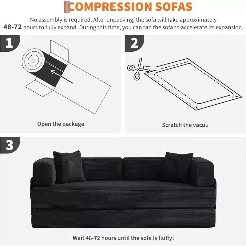 Canapé-lit convertible 5 en 1, canapé-lit modulaire en velours côtelé de 200 cm avec cadre robuste, aucun assemblage requis, futon multifonctionnel pour petit espace, salon