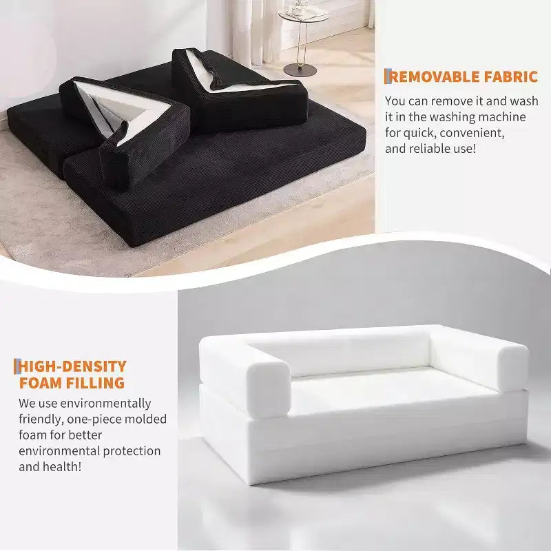 Canapé-lit convertible 5 en 1, canapé-lit modulaire en velours côtelé de 200 cm avec cadre robuste, aucun assemblage requis, futon multifonctionnel pour petit espace, salon