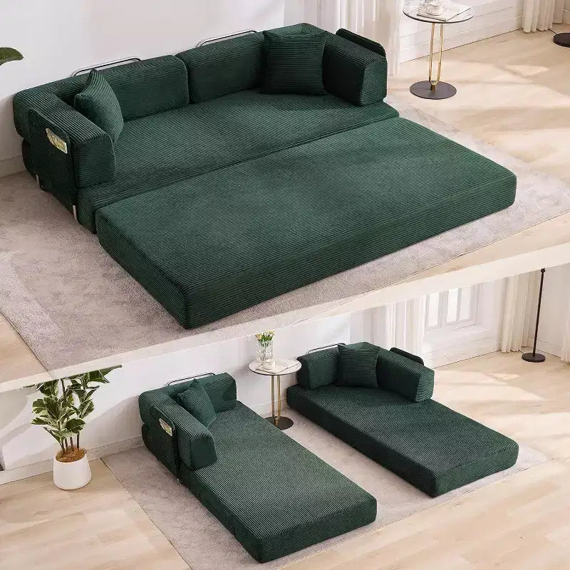 Canapé-lit convertible 5 en 1, canapé-lit modulaire en velours côtelé de 200 cm avec cadre robuste, aucun assemblage requis, futon multifonctionnel pour petit espace, salon