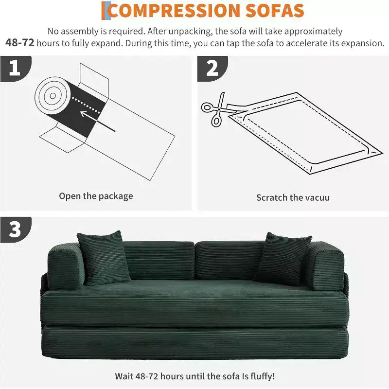 Canapé-lit convertible 5 en 1, canapé-lit modulaire en velours côtelé de 200 cm avec cadre robuste, aucun assemblage requis, futon multifonctionnel pour petit espace, salon