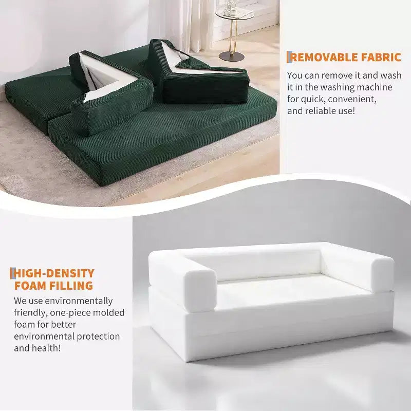 Canapé-lit convertible 5 en 1, canapé-lit modulaire en velours côtelé de 200 cm avec cadre robuste, aucun assemblage requis, futon multifonctionnel pour petit espace, salon