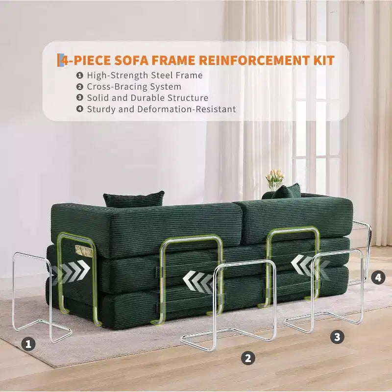 Canapé-lit convertible 5 en 1, canapé-lit modulaire en velours côtelé de 200 cm avec cadre robuste, aucun assemblage requis, futon multifonctionnel pour petit espace, salon