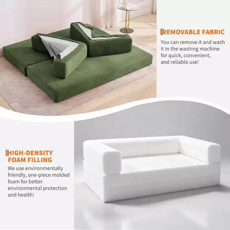 Canapé-lit convertible 5 en 1, canapé-lit modulaire en velours côtelé de 200 cm avec cadre robuste, aucun assemblage requis, futon multifonctionnel pour petit espace, salon