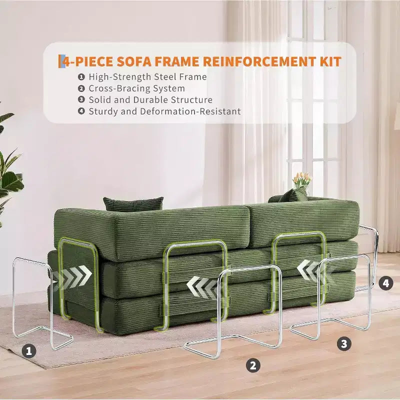 Canapé-lit convertible 5 en 1, canapé-lit modulaire en velours côtelé de 200 cm avec cadre robuste, aucun assemblage requis, futon multifonctionnel pour petit espace, salon