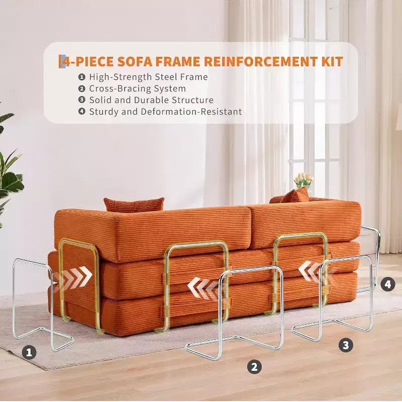 Canapé-lit convertible 5 en 1, canapé-lit modulaire en velours côtelé de 200 cm avec cadre robuste, aucun assemblage requis, futon multifonctionnel pour petit espace, salon