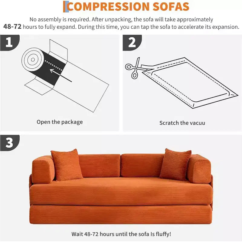 Canapé-lit convertible 5 en 1, canapé-lit modulaire en velours côtelé de 200 cm avec cadre robuste, aucun assemblage requis, futon multifonctionnel pour petit espace, salon