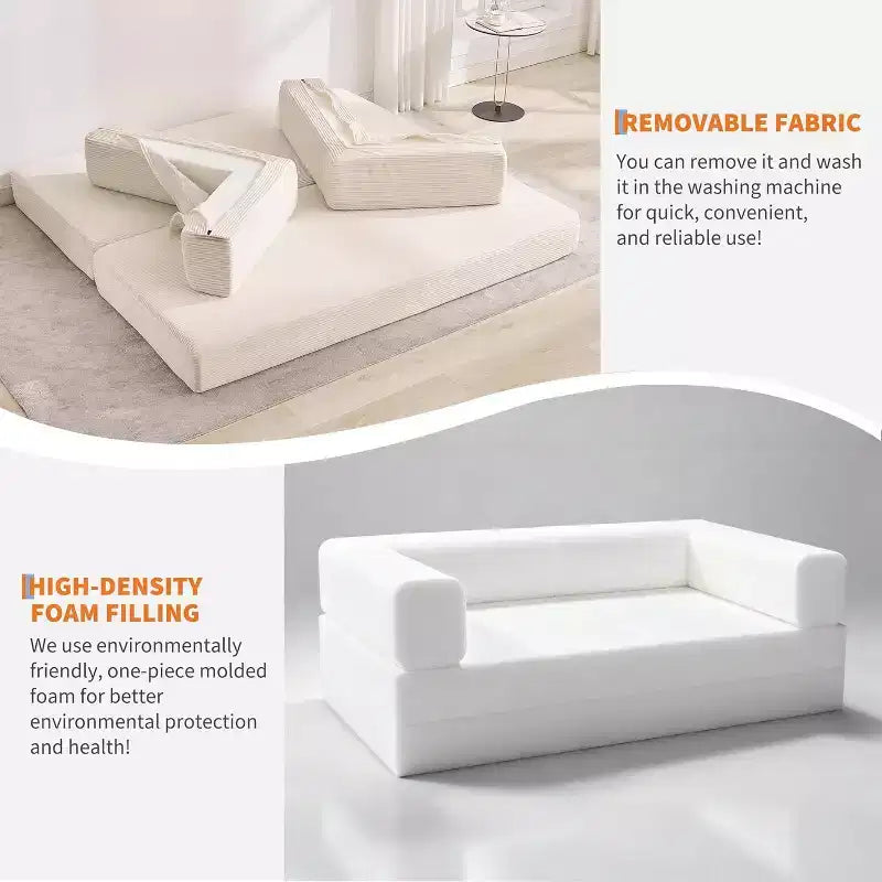 Canapé-lit convertible 5 en 1, canapé-lit modulaire en velours côtelé de 200 cm avec cadre robuste, aucun assemblage requis, futon multifonctionnel pour petit espace, salon