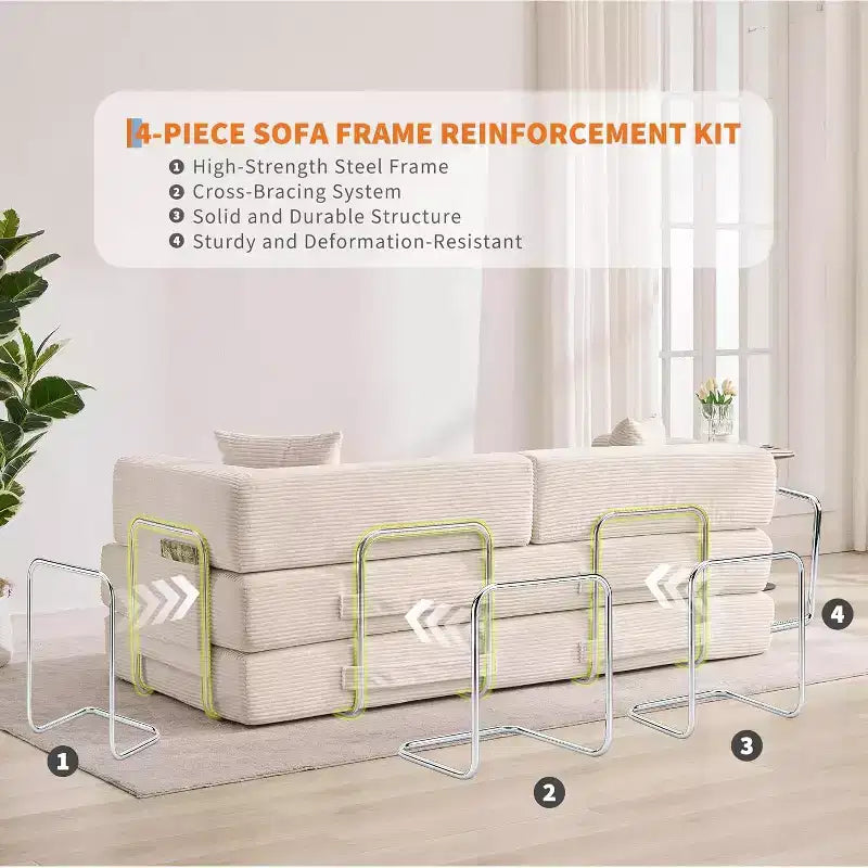 Canapé-lit convertible 5 en 1, canapé-lit modulaire en velours côtelé de 200 cm avec cadre robuste, aucun assemblage requis, futon multifonctionnel pour petit espace, salon