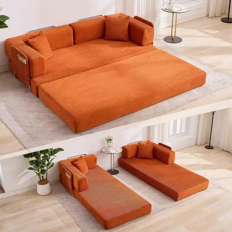 Canapé-lit convertible 5 en 1, canapé-lit modulaire en velours côtelé de 200 cm avec cadre robuste, aucun assemblage requis, futon multifonctionnel pour petit espace, salon