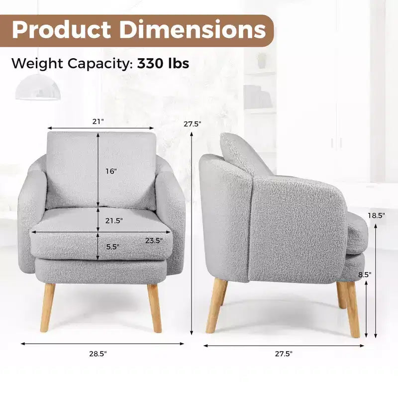 Fauteuil d'appoint en fausse fourrure de mouton avec coussin d'assise et oreiller, pieds en bois d'hévéa pour chambre à coucher