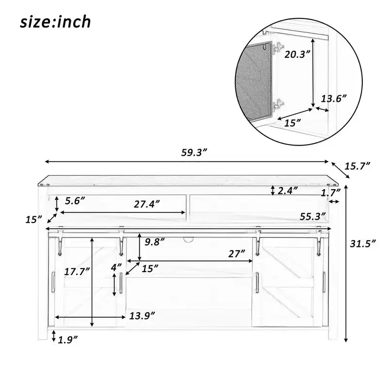 Buffet de ferme, meuble de rangement pour salle à manger, armoires de cuisine avec porte coulissante de grange et panneaux grillagés