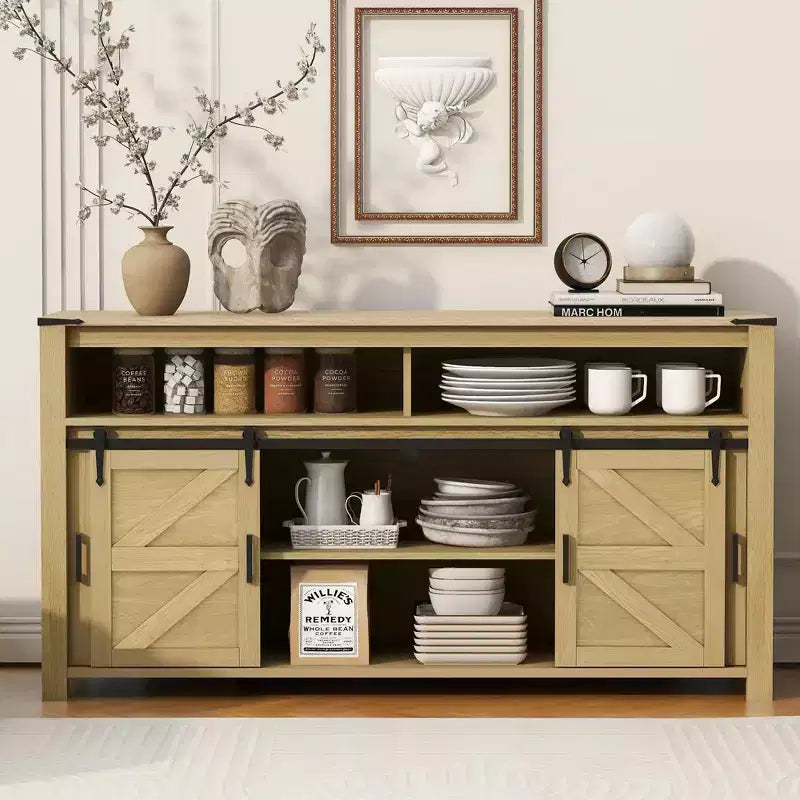 Buffet de ferme, meuble de rangement pour salle à manger, armoires de cuisine avec porte coulissante de grange et panneaux grillagés