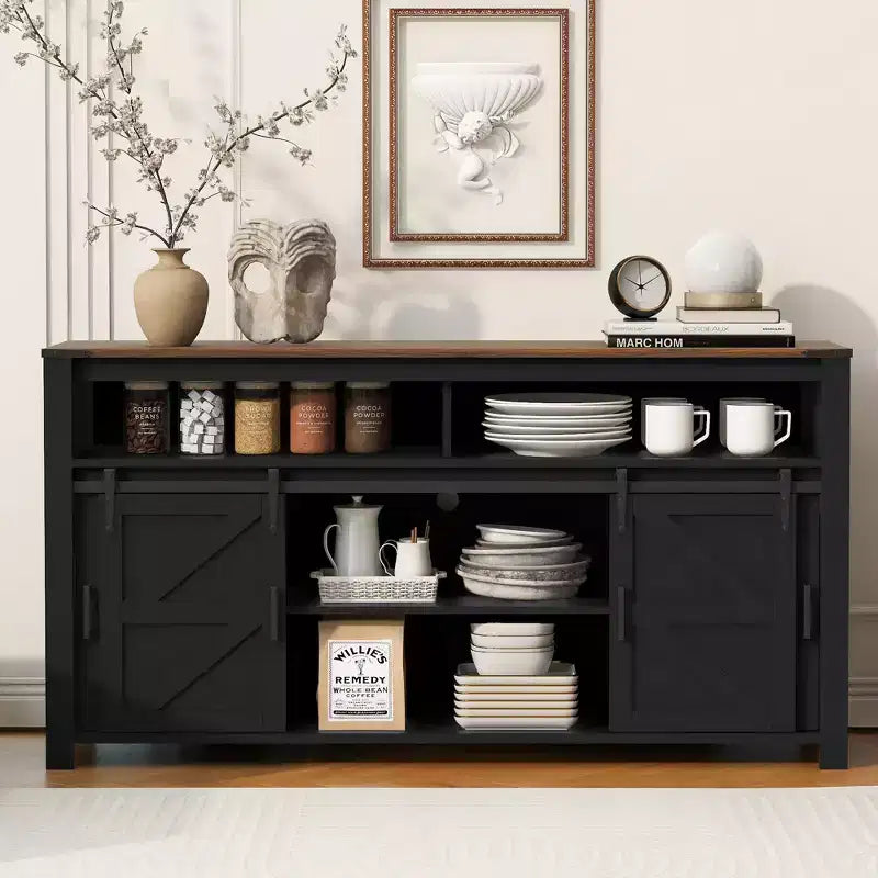 Buffet de ferme, meuble de rangement pour salle à manger, armoires de cuisine avec porte coulissante de grange et panneaux grillagés