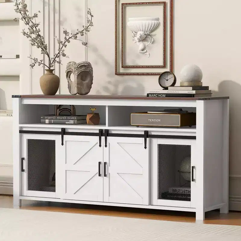 Buffet de ferme, meuble de rangement pour salle à manger, armoires de cuisine avec porte coulissante de grange et panneaux grillagés