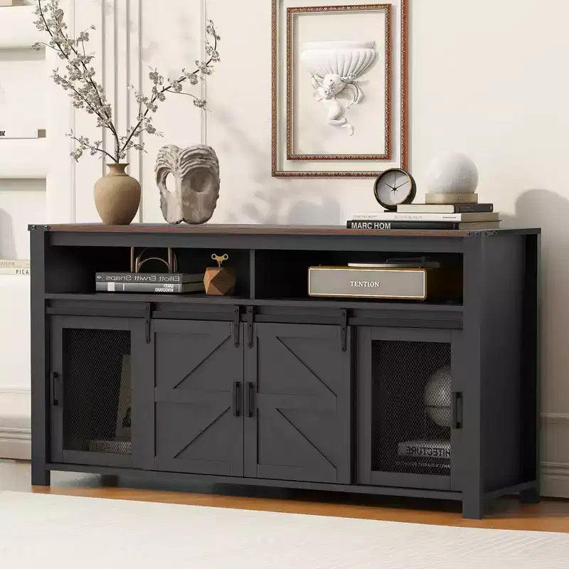 Okak Farmhouse Buffet Sideboard Storage Cabinet for Dining Room,Kitchen Pantry Cabinets with Sliding Barn Door & Mesh Panels