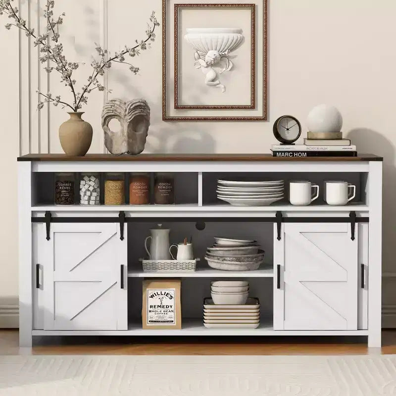Buffet de ferme, meuble de rangement pour salle à manger, armoires de cuisine avec porte coulissante de grange et panneaux grillagés