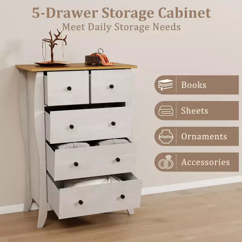 Commode de ferme avec 5 tiroirs en tissu pliable et kit anti-basculement