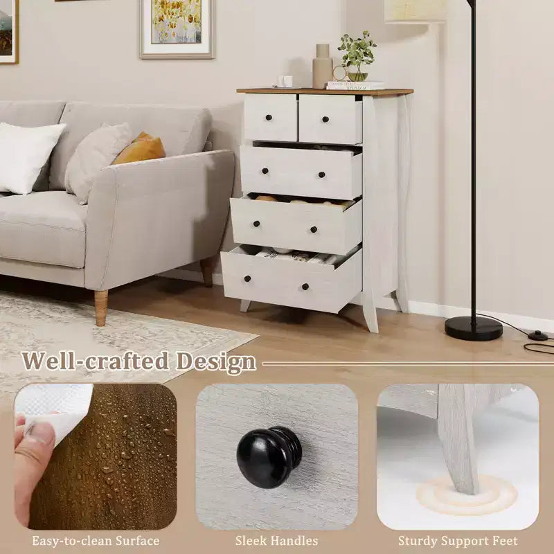 Commode de ferme avec 5 tiroirs en tissu pliable et kit anti-basculement